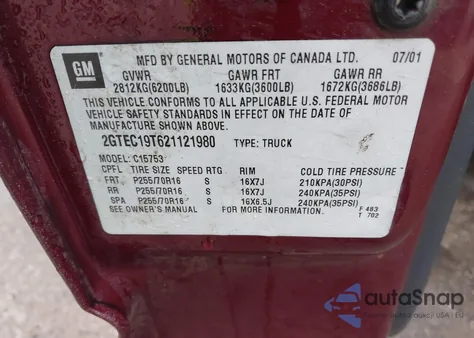 2002 GMC Sierra 1500 Sle из США, поврежденный, VIN 2GTEC19T621121980